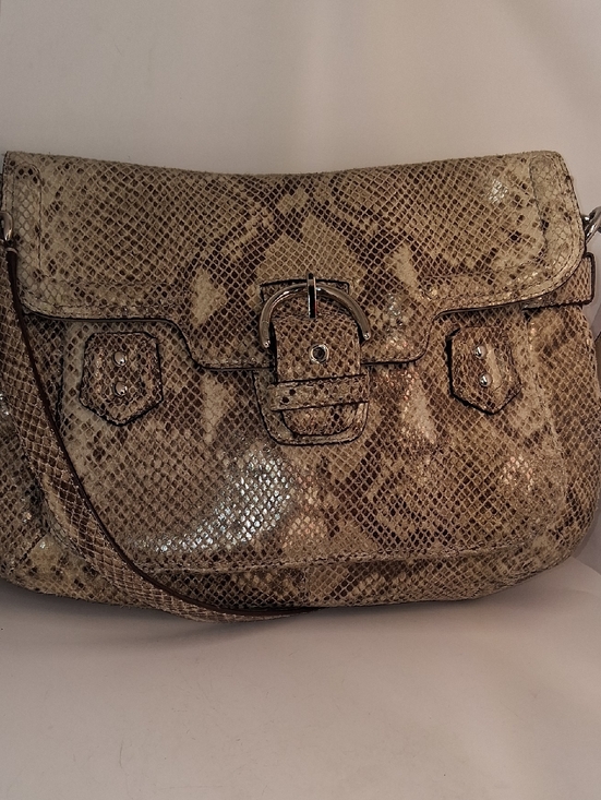 Coach Handbags - Coach Snake-Print Crossbody Bag in Taupe and Brown